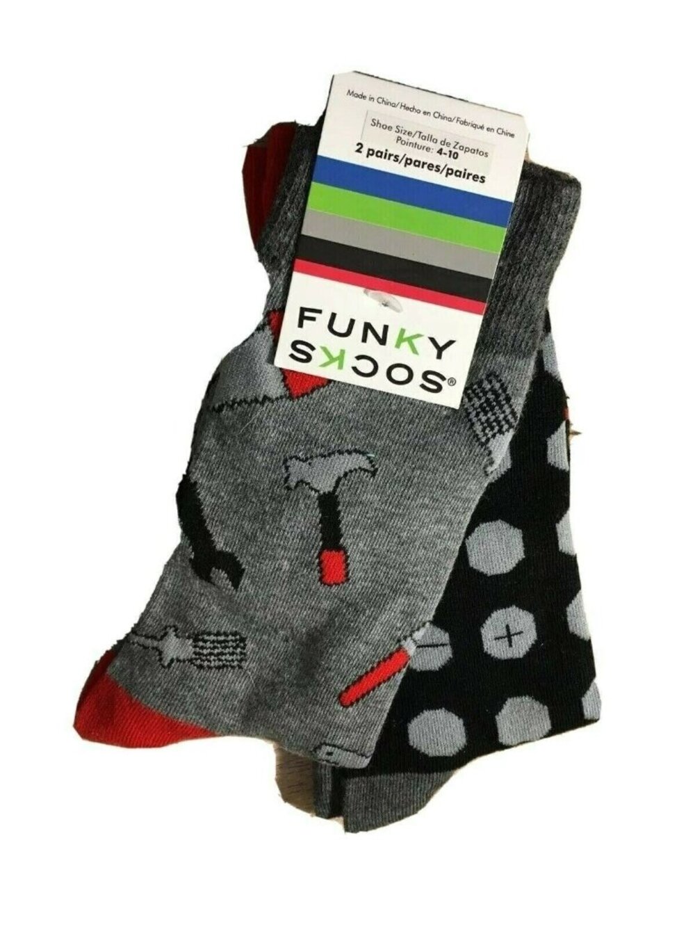 Mens Funky Socks Novelty Socks 1 Pack 2 Pair Shoe Size 4-10 Tools Black Gray NWT